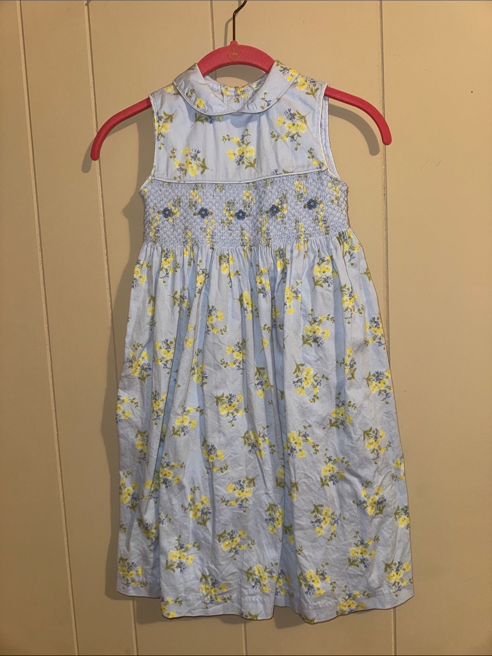 Laura Ashley Light Blue Floral Smocked Peter Collar Dress for Girls